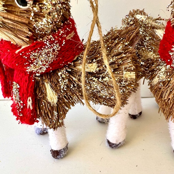 Set of 2 Buri Palm Reindeers w/Scarves Christmas Ornaments Rustic Nature - Picture 6 of 8